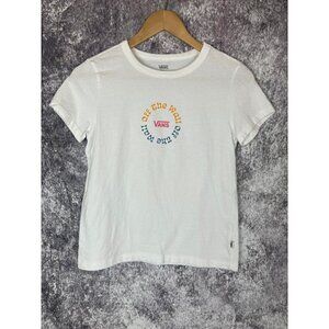 Vans T Shirt Women's Small Logo Palm Trees Graphic Off the Wall Tee Top Colorful